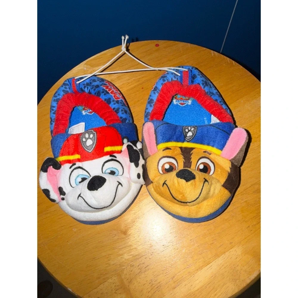 Paw Patrol Chase Marshall Toddler Slippers Blue Red Size 7/8 Plush House Shoes